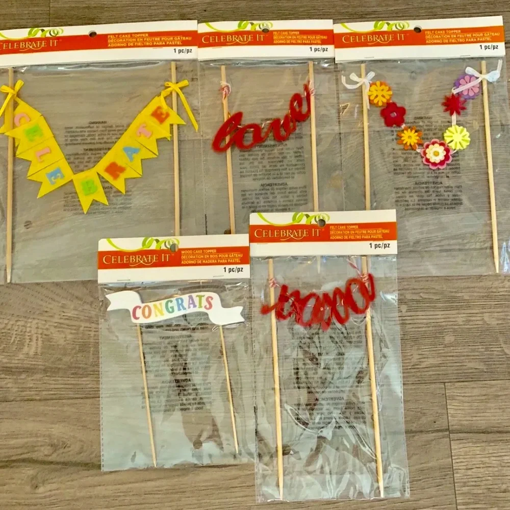 5 Celebrate It Felt Cake Toppers NEW